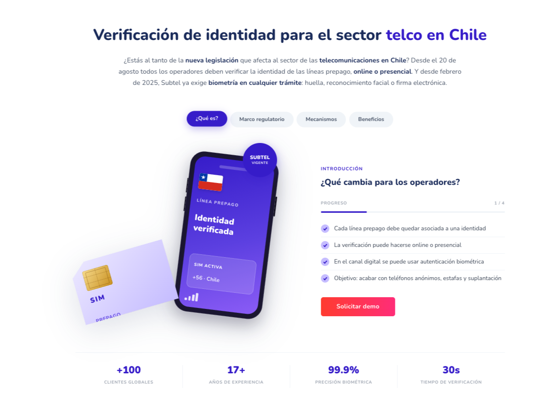 Verificaci&oacute;n de identidad para operadores de telecomunicaciones en Chile